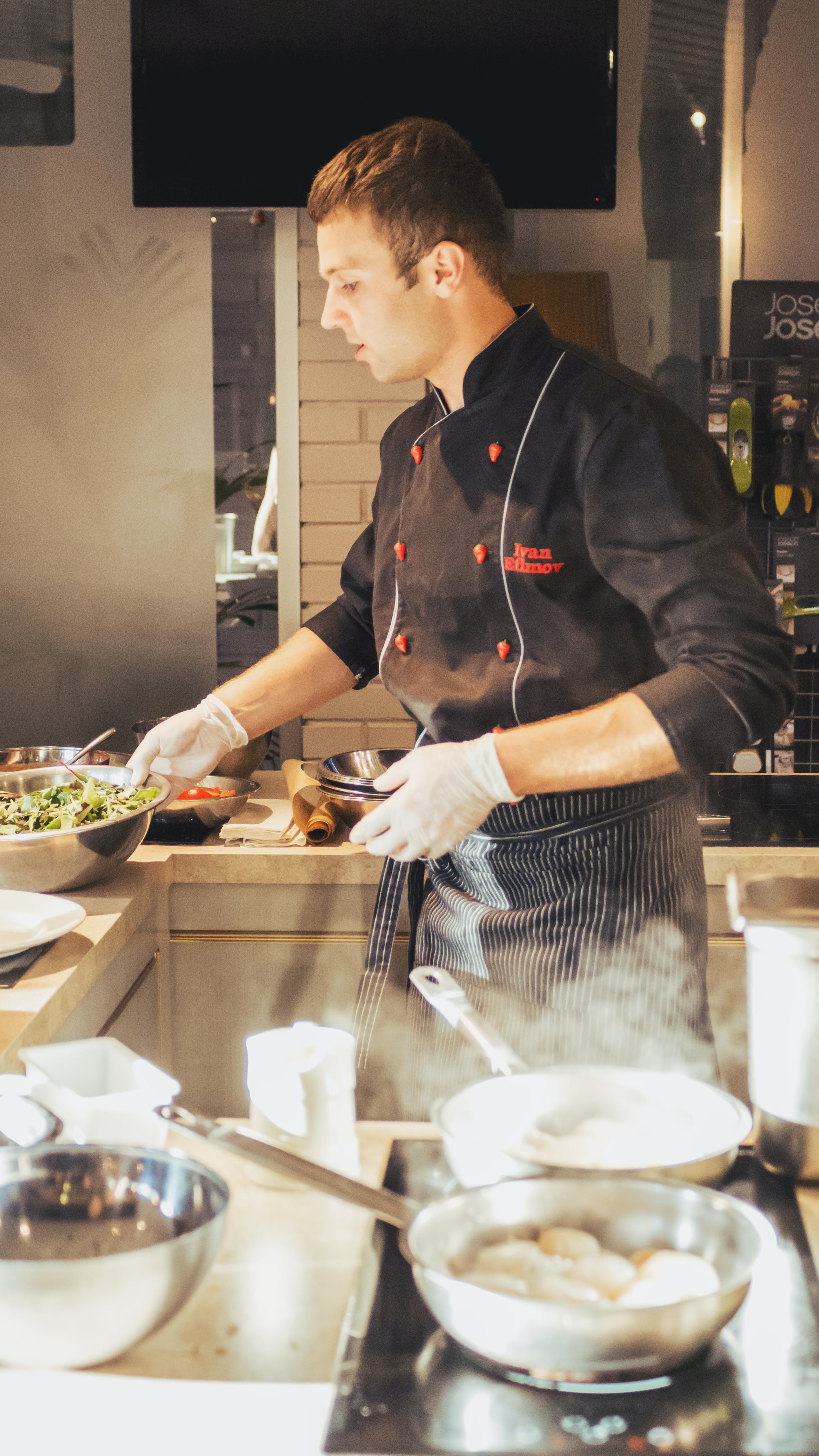 French Fine Dining Chef Searing Food